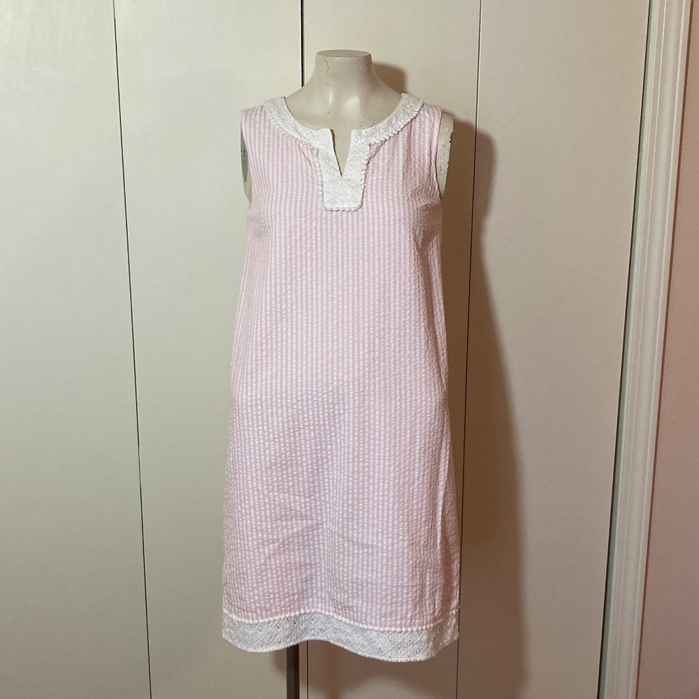 Vineyard and Vines Pink and White Seersucker Girl's Dress -Size 16 Cotton